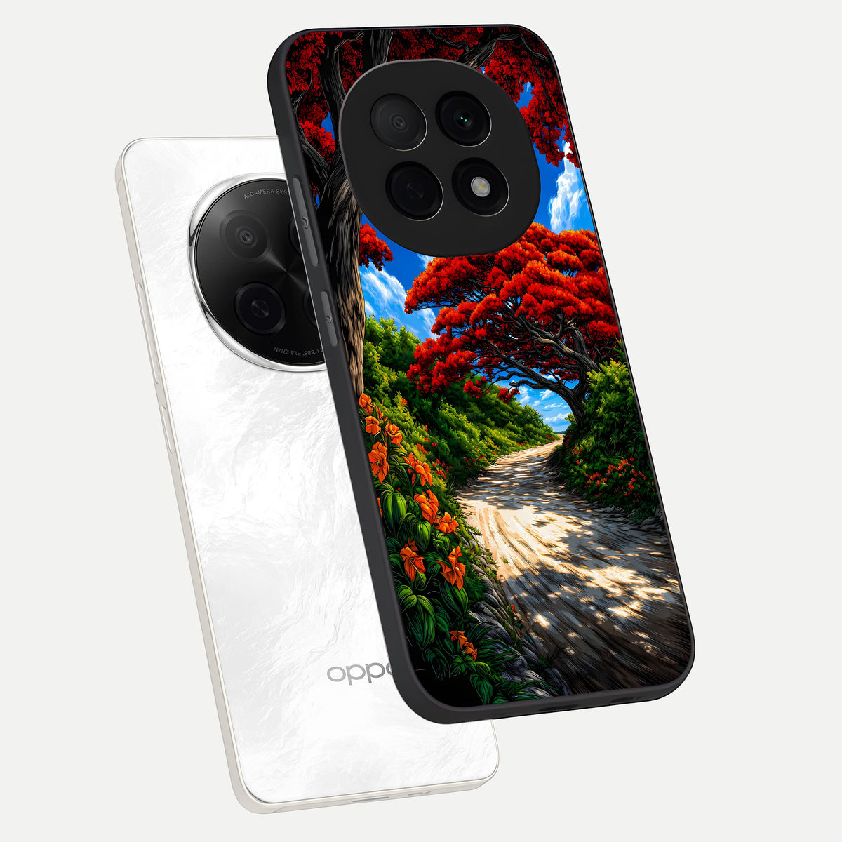  Red Trees Pathway phone case For Oppo F29 Pro 5G showing premium glass back cover with detailed artwork