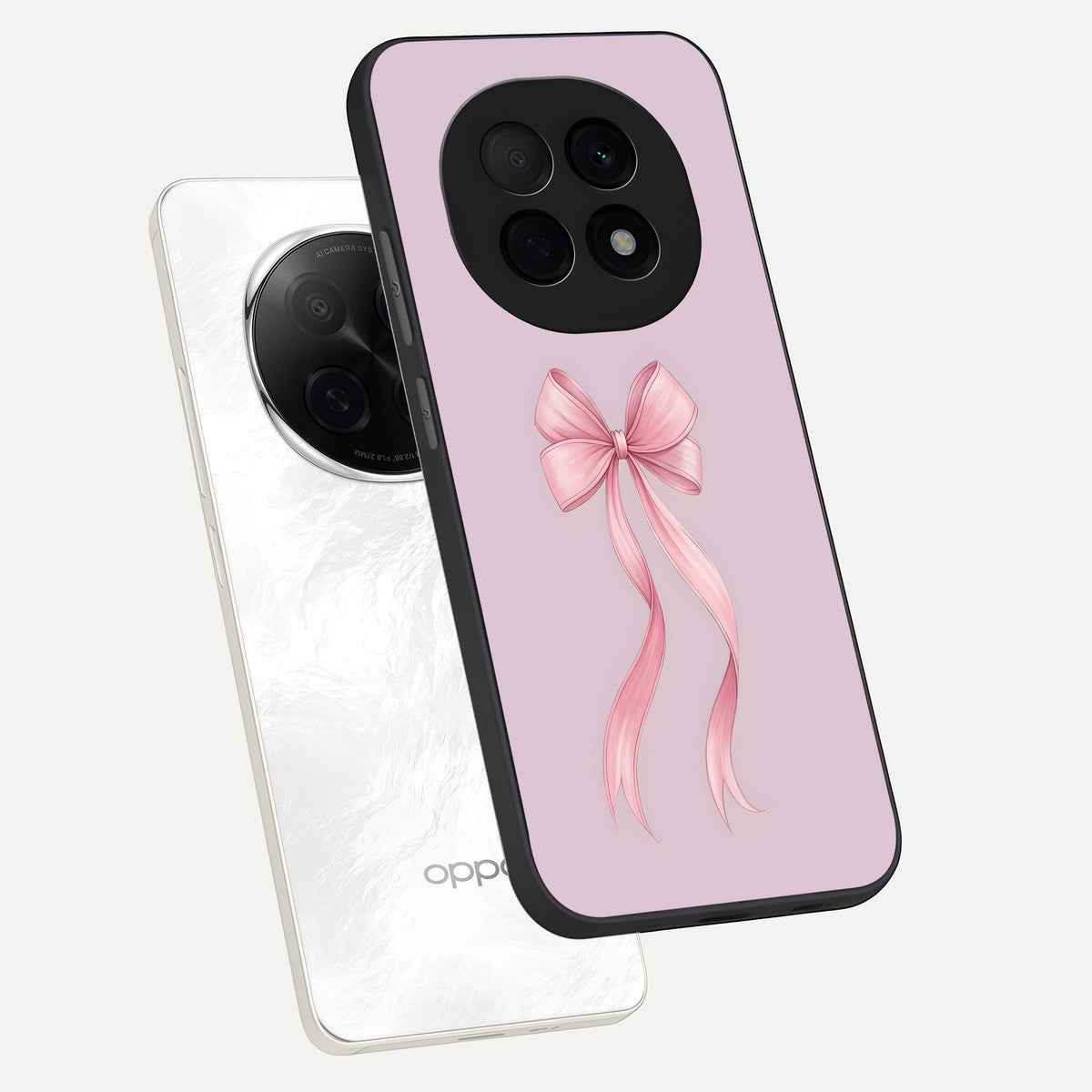  Soft Blush Bow phone case For Oppo F29 Pro 5G showing premium glass back cover with detailed artwork