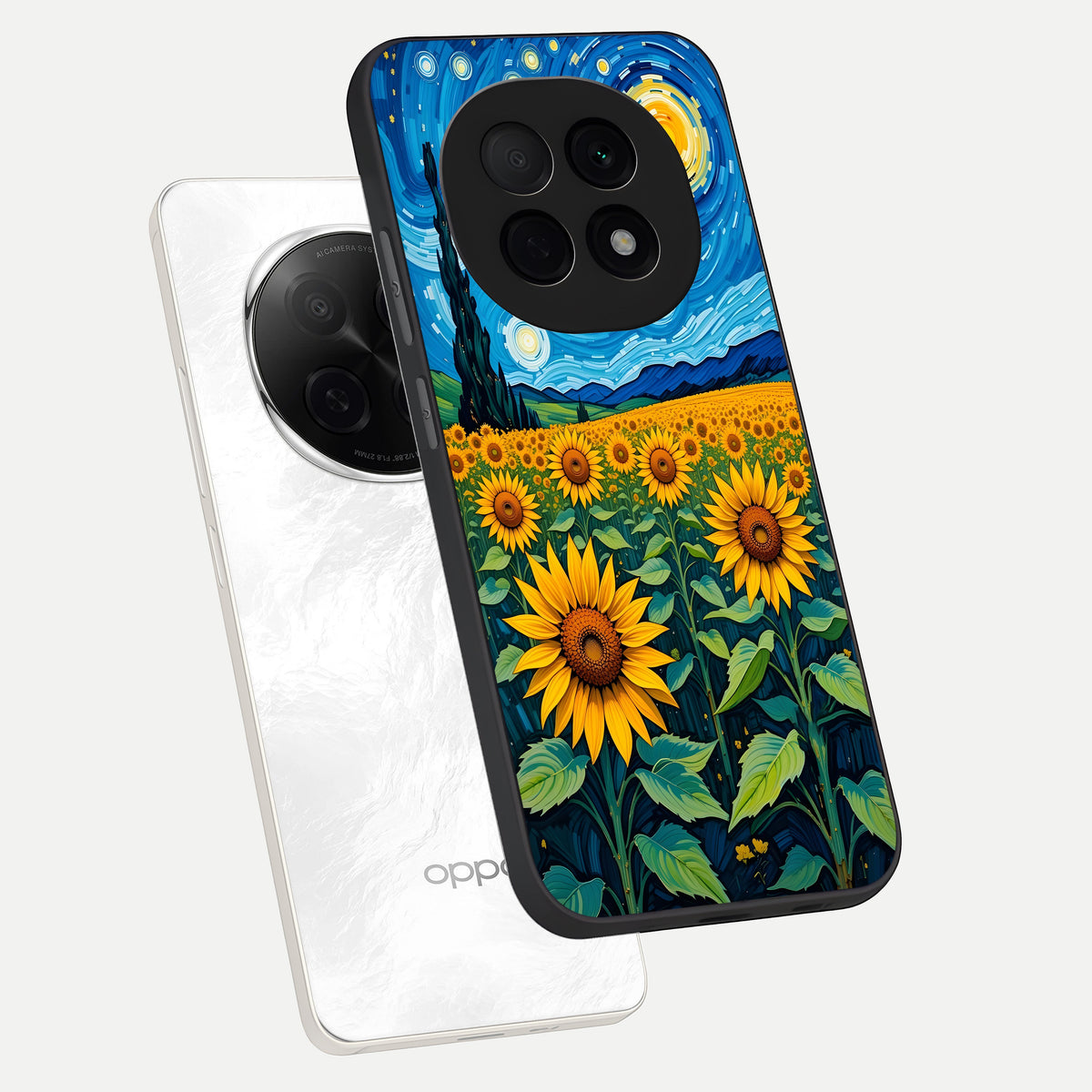  Starry Sunflower Dreams phone case For Oppo F29 Pro 5G showing premium glass back cover with detailed artwork