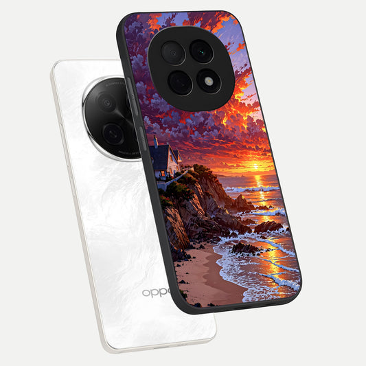  Sunset House By Sea phone case For Oppo F29 Pro 5G showing premium glass back cover with detailed artwork