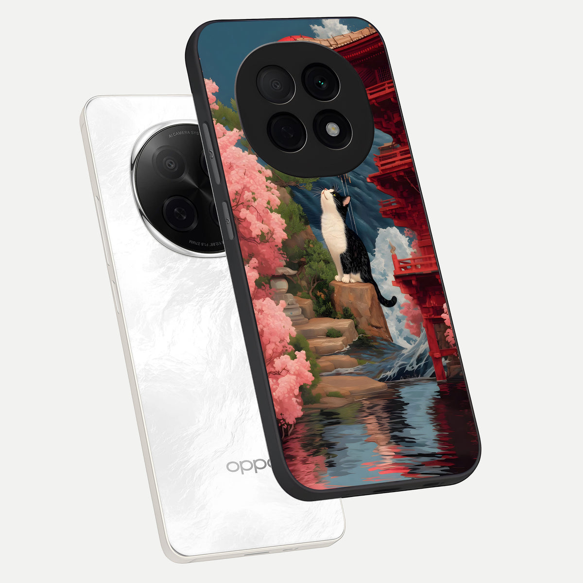 Temple Cat Scenery phone case For Oppo F29 Pro 5G showing premium glass back cover with detailed artwork