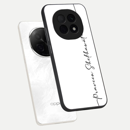  White Tune Custom Name phone case For Oppo F29 Pro 5G showing premium custom name glass back cover