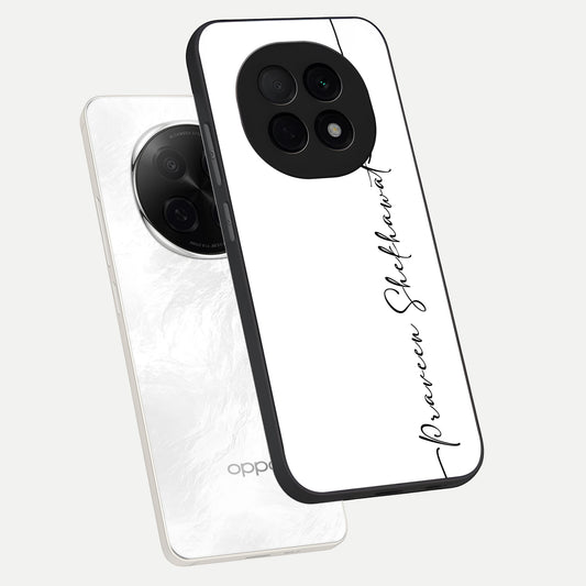  White Tune Custom Name phone case For Oppo F29 Pro 5G showing premium custom name glass back cover