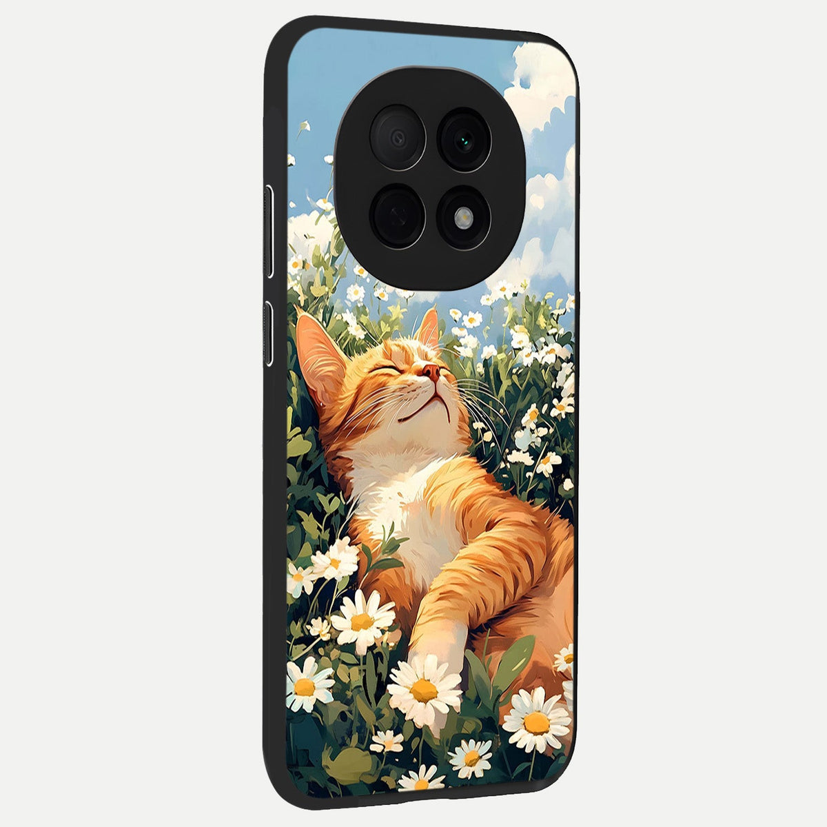  Cat And Flowers View back cover For Oppo F29 Pro 5G slim fit glass case with vibrant aesthetic design