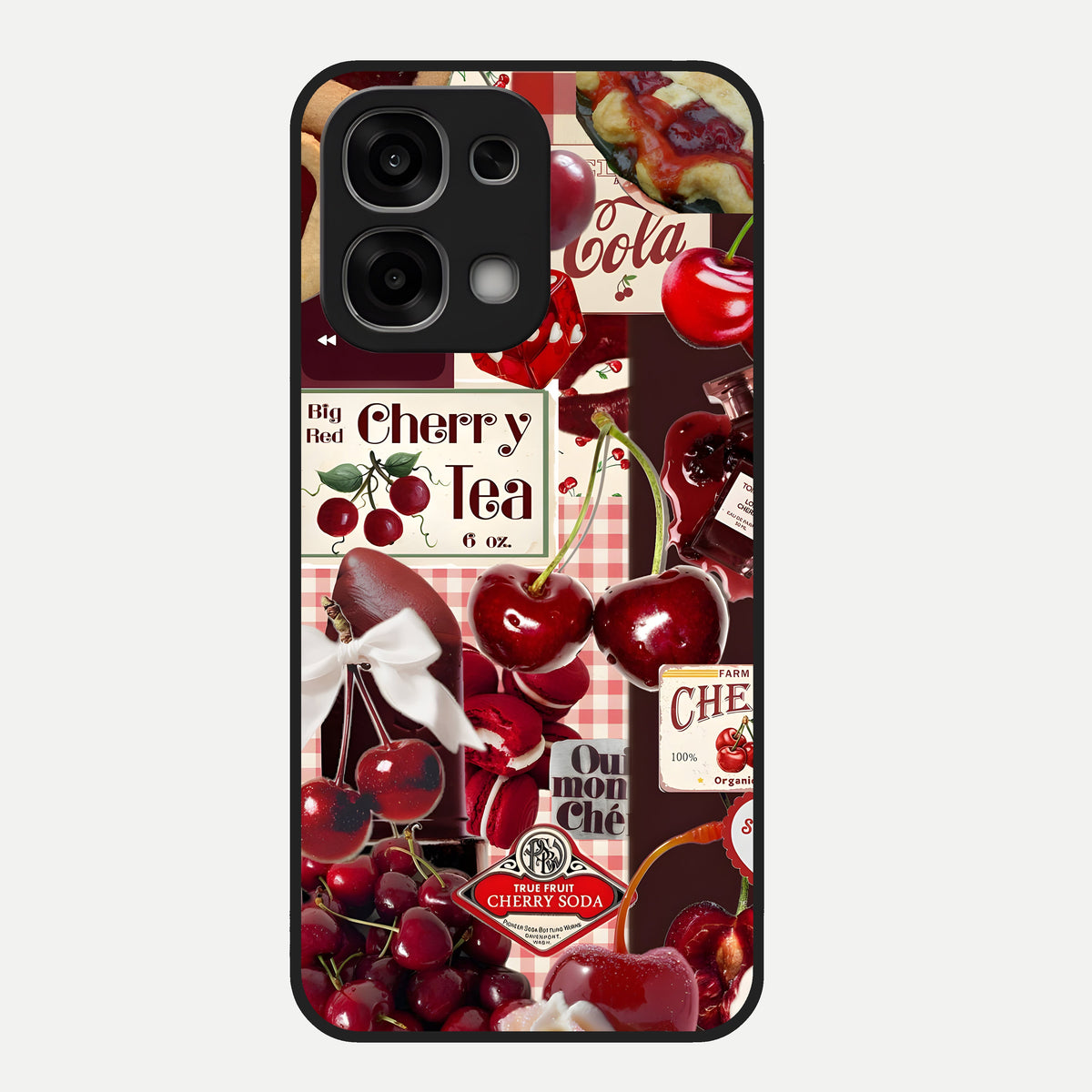  Aesthetic Cherry Tea Glass Case For Oppo F33 5G back cover – full design glossy printed glass finish