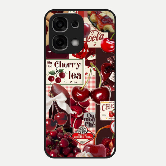  Aesthetic Cherry Tea Glass Case For Oppo F33 5G back cover – full design glossy printed glass finish