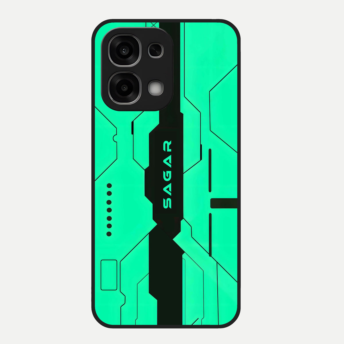  Aqua Tech CYBERPUNK Custom Name Glass Case For Oppo F33 5G back cover – full design glossy printed glass finish