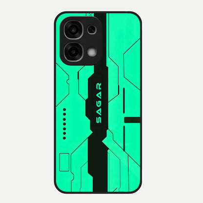  Aqua Tech CYBERPUNK Custom Name Glass Case For Oppo F33 5G back cover – full design glossy printed glass finish