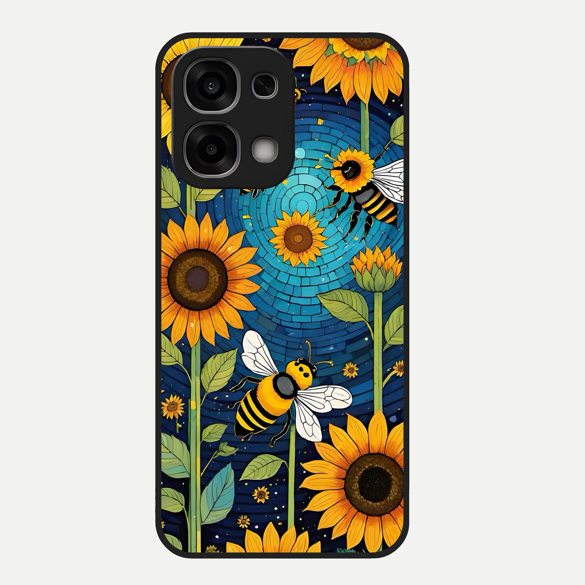 Bees And Sunflowers Glass Case For Oppo F33 5G back cover – full design glossy printed glass finish