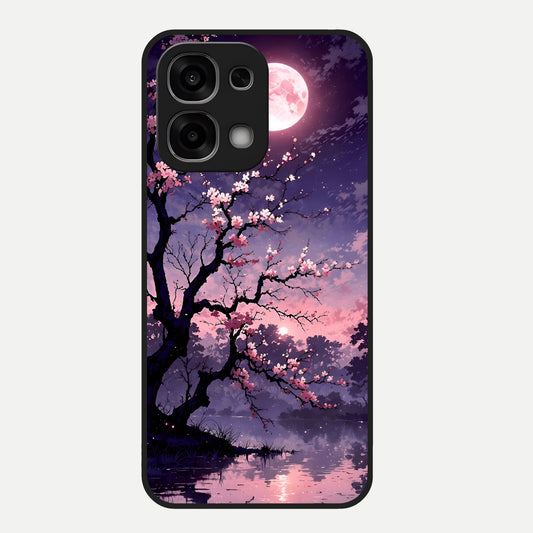  Blossom Pink Moon Glass Case For Oppo F33 5G back cover – full design glossy printed glass finish