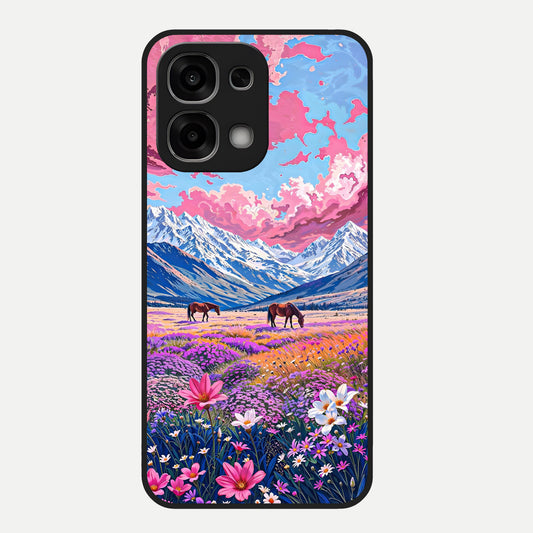  Blossom Valley Dream Glass Case For Oppo F33 5G back cover – full design glossy printed glass finish