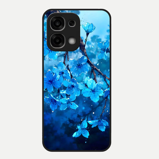  Blue Blossoms Branch Glass Case For Oppo F33 5G back cover – full design glossy printed glass finish