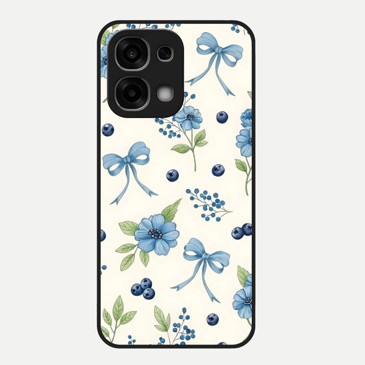  Blue Flower And Bow Glass Case For Oppo F33 5G back cover – full design glossy printed glass finish