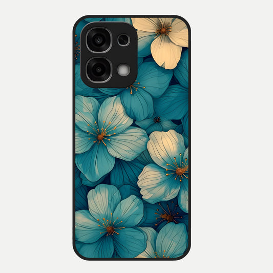  Blue Shade Floral Glass Case For Oppo F33 5G back cover – full design glossy printed glass finish