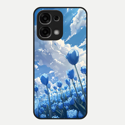  Blue Tulip Clouds Glass Case For Oppo F33 5G back cover – full design glossy printed glass finish