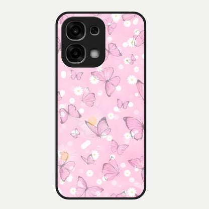  Blush Butterfly Garden Glass Case For Oppo F33 5G back cover – full design glossy printed glass finish