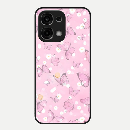  Blush Butterfly Garden Glass Case For Oppo F33 5G back cover – full design glossy printed glass finish