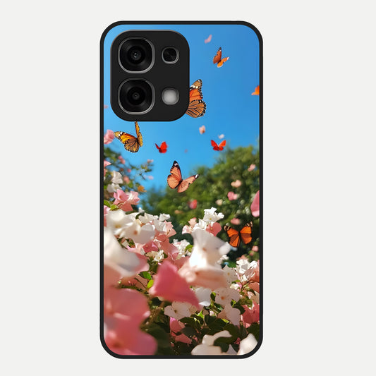  Butterflies In Bloom Sky Glass Case For Oppo F33 5G back cover – full design glossy printed glass finish