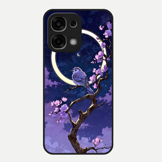  Celestial Bird Blossom Glass Case For Oppo F33 5G back cover – full design glossy printed glass finish