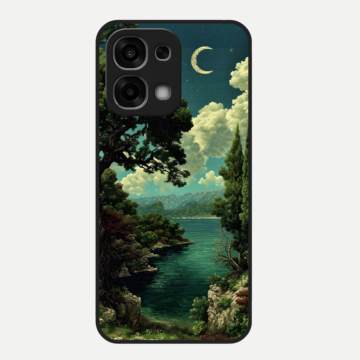  Celestial Lake Peace Glass Case For Oppo F33 5G back cover – full design glossy printed glass finish