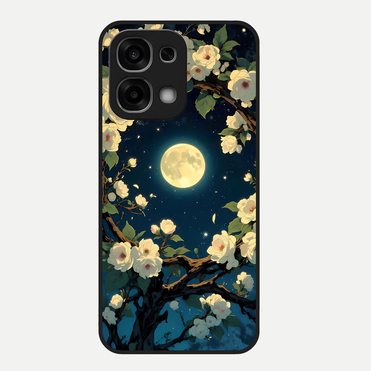  Celestial Moon And Flower Glass Case For Oppo F33 5G back cover – full design glossy printed glass finish