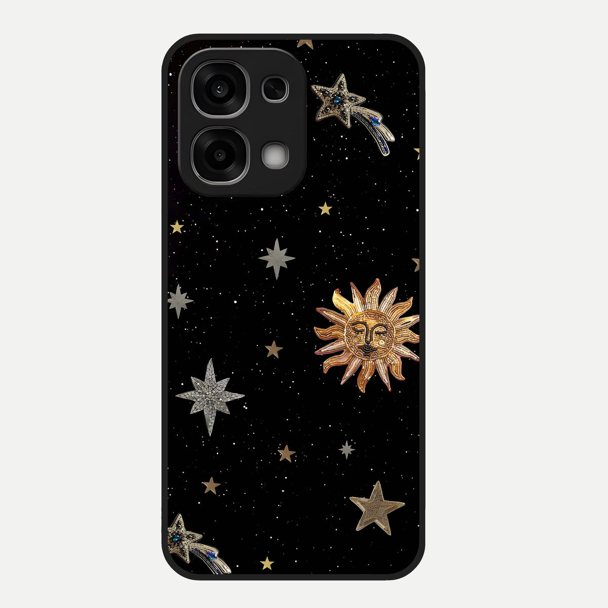  Celestial Moon With Stars Glass Case For Oppo F33 5G back cover – full design glossy printed glass finish