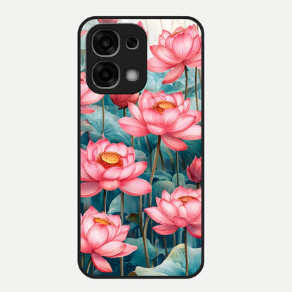  Celestial Pink Lotus Glass Case For Oppo F33 5G back cover – full design glossy printed glass finish