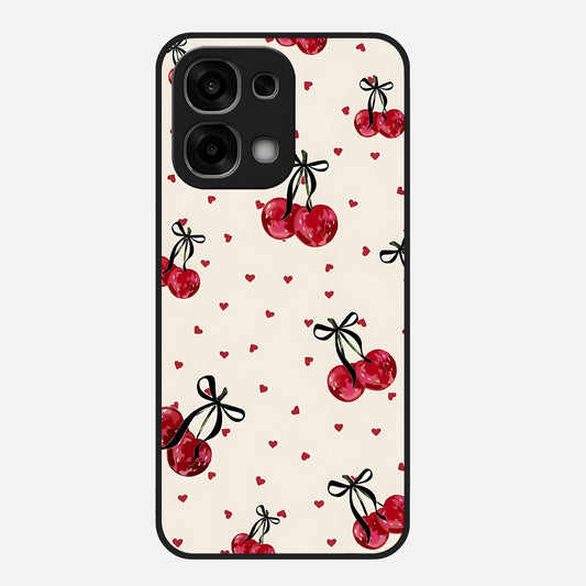  Cherry Heart Bow Glass Case For Oppo F33 5G back cover – full design glossy printed glass finish