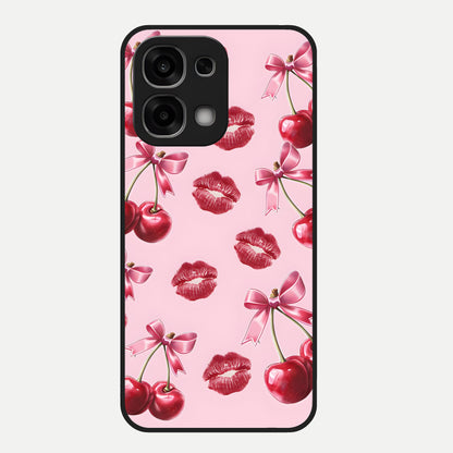  Cherry With Lips Glass Case For Oppo F33 5G back cover – full design glossy printed glass finish