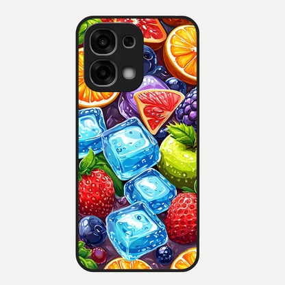  Colorful Fruits with Ice Glass Case For Oppo F33 5G back cover – full design glossy printed glass finish