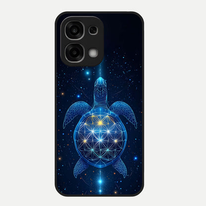  Crimson Blue Turtle Glass Case For Oppo F33 5G back cover – full design glossy printed glass finish
