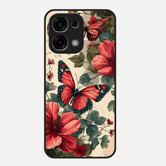  Crimson Butterfly Garden Glass Case For Oppo F33 5G back cover – full design glossy printed glass finish