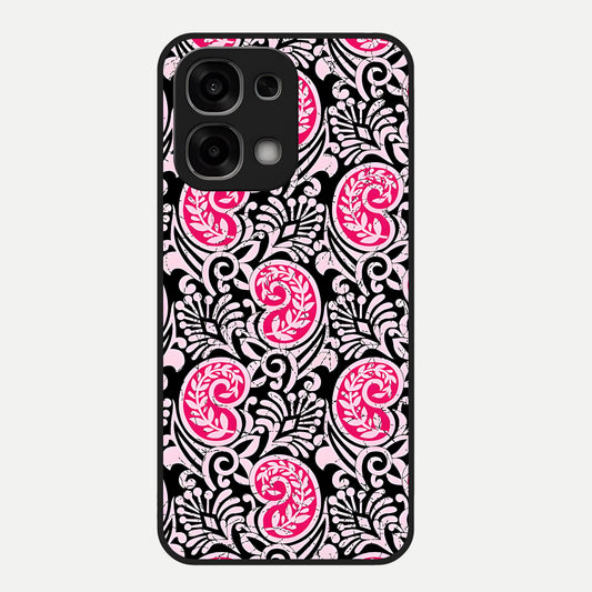  Crimson Paisley Charm Glass Case For Oppo F33 5G back cover – full design glossy printed glass finish