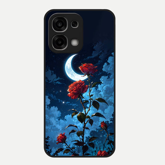  Crimson Rose Moon Glass Case For Oppo F33 5G back cover – full design glossy printed glass finish