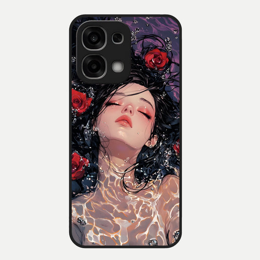  Crimson Rose Serenity Glass Case For Oppo F33 5G back cover – full design glossy printed glass finish