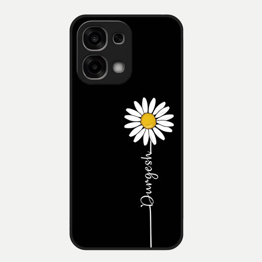  Custom Name White Flower Glass Case For Oppo F33 5G back cover – full design glossy printed glass finish