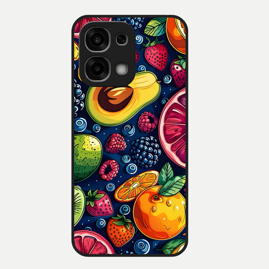  Cute Fruits Art Glass Case For Oppo F33 5G back cover – full design glossy printed glass finish