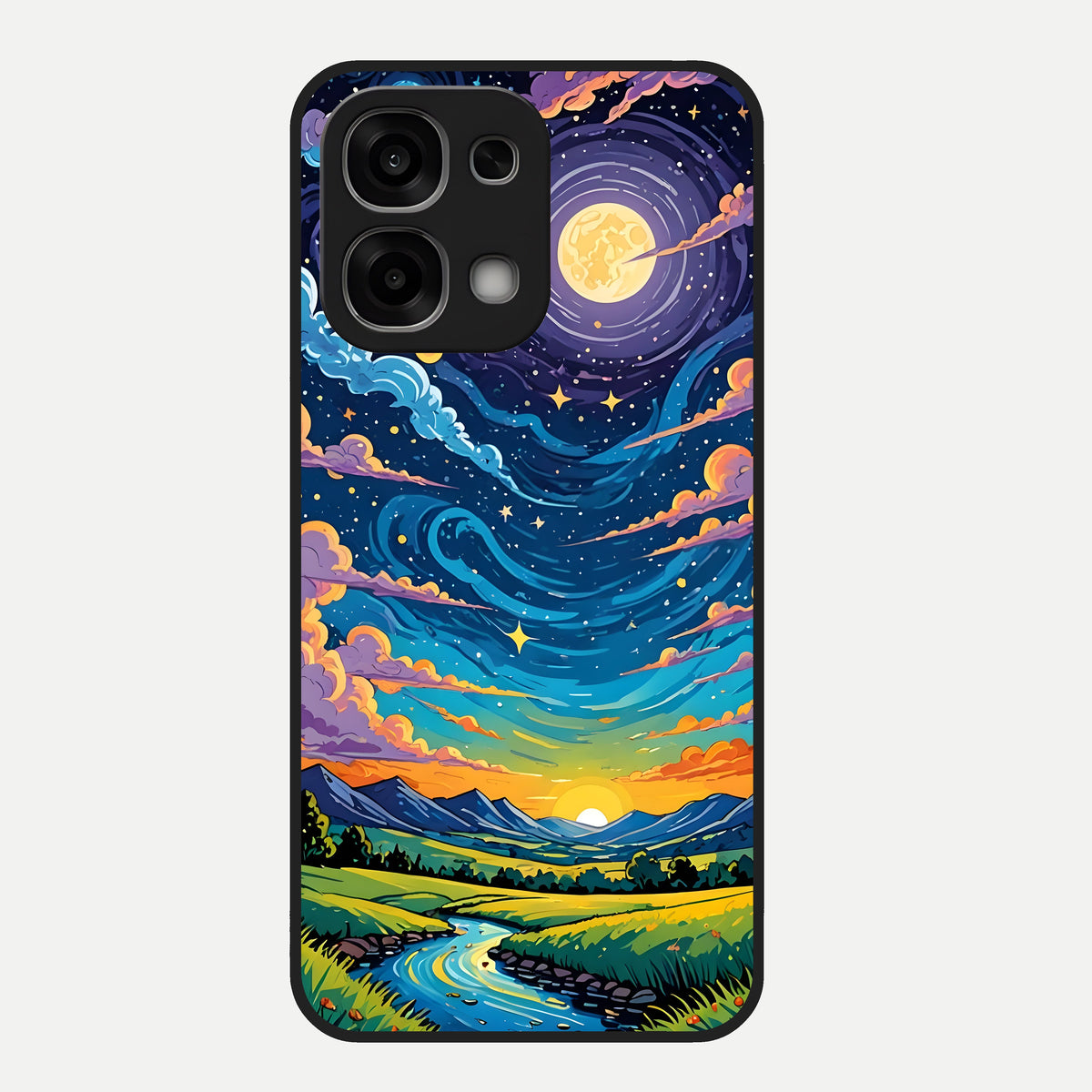  Dreamy Night Landscape Glass Case For Oppo F33 5G back cover – full design glossy printed glass finish