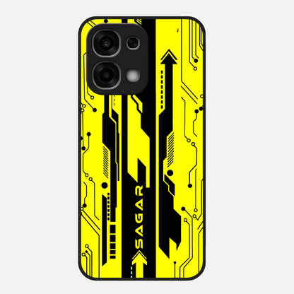  Electric Pulse CYBERPUNK Custom Name Glass Case For Oppo F33 5G back cover – full design glossy printed glass finish