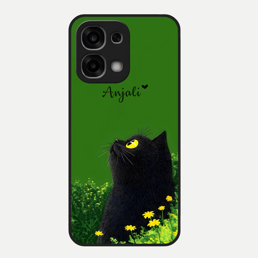  Emerald Cat Custom Name Glass Case For Oppo F33 5G back cover – full design glossy printed glass finish