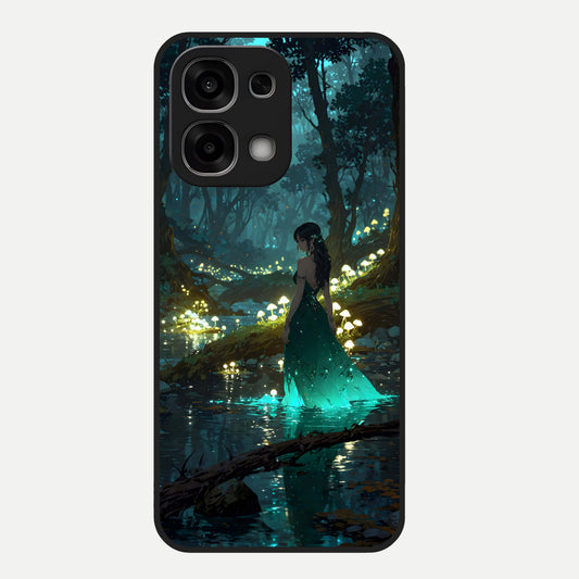  Enchanted Forest Glow Glass Case For Oppo F33 5G back cover – full design glossy printed glass finish