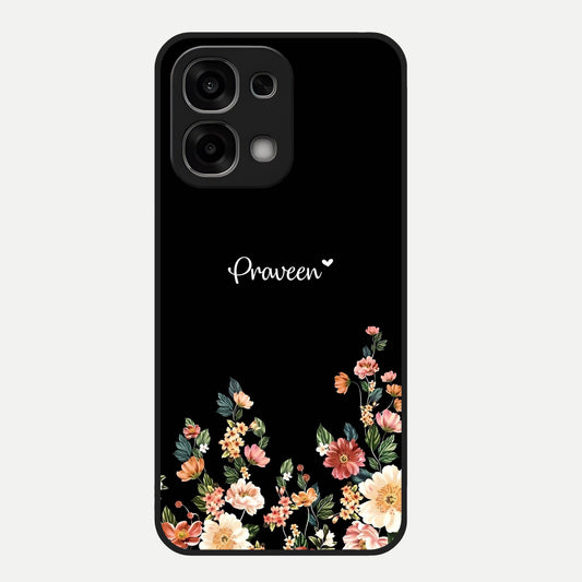  Floral Design Personalized Custom Name Glass Case For Oppo F33 5G back cover – full design glossy printed glass finish