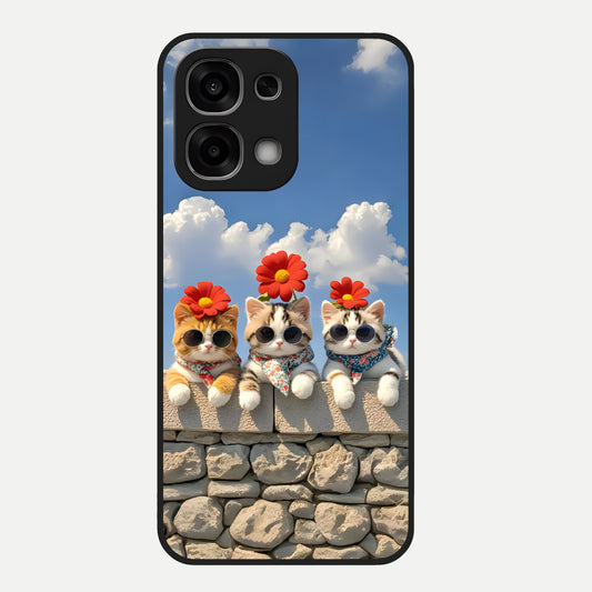  Floral Kitty Squad Glass Case For Oppo F33 5G back cover – full design glossy printed glass finish