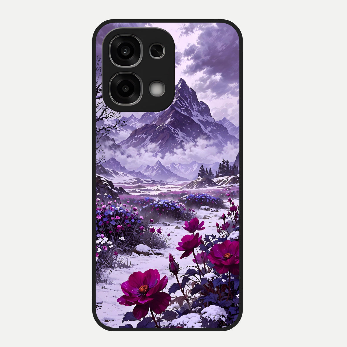  Flower Mountain View Glass Case For Oppo F33 5G back cover – full design glossy printed glass finish
