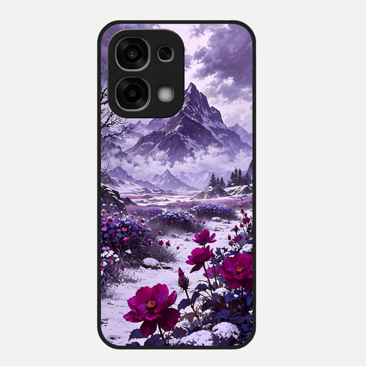  Flower Mountain View Glass Case For Oppo F33 5G back cover – full design glossy printed glass finish