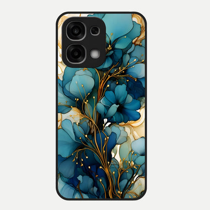  Golden Bloom Symphony Glass Case For Oppo F33 5G back cover – full design glossy printed glass finish