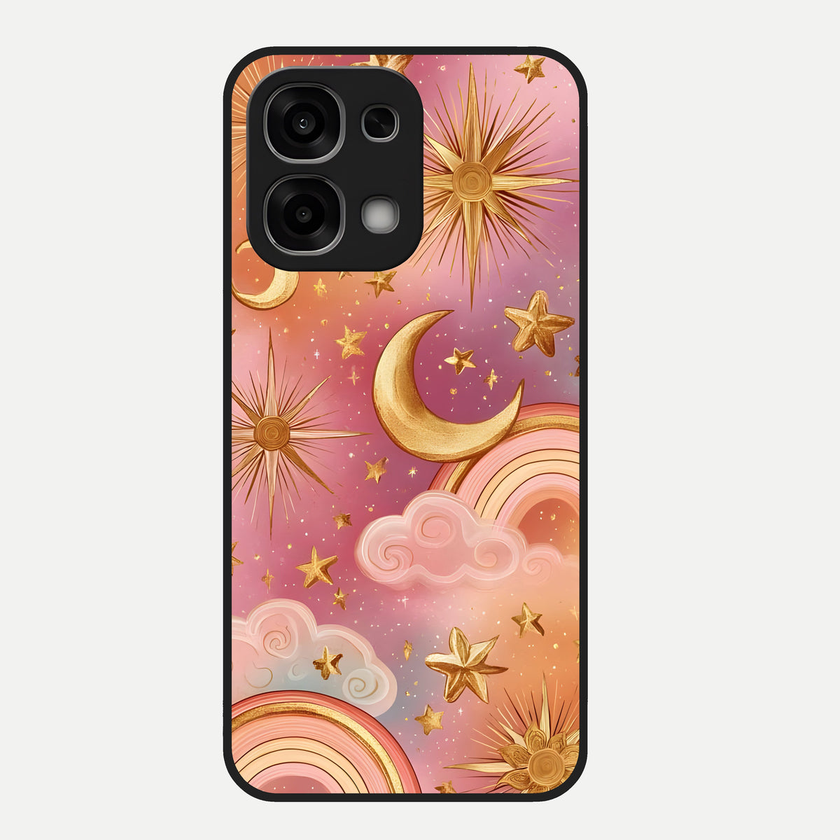  Golden Celestial Dreams Glass Case For Oppo F33 5G back cover – full design glossy printed glass finish