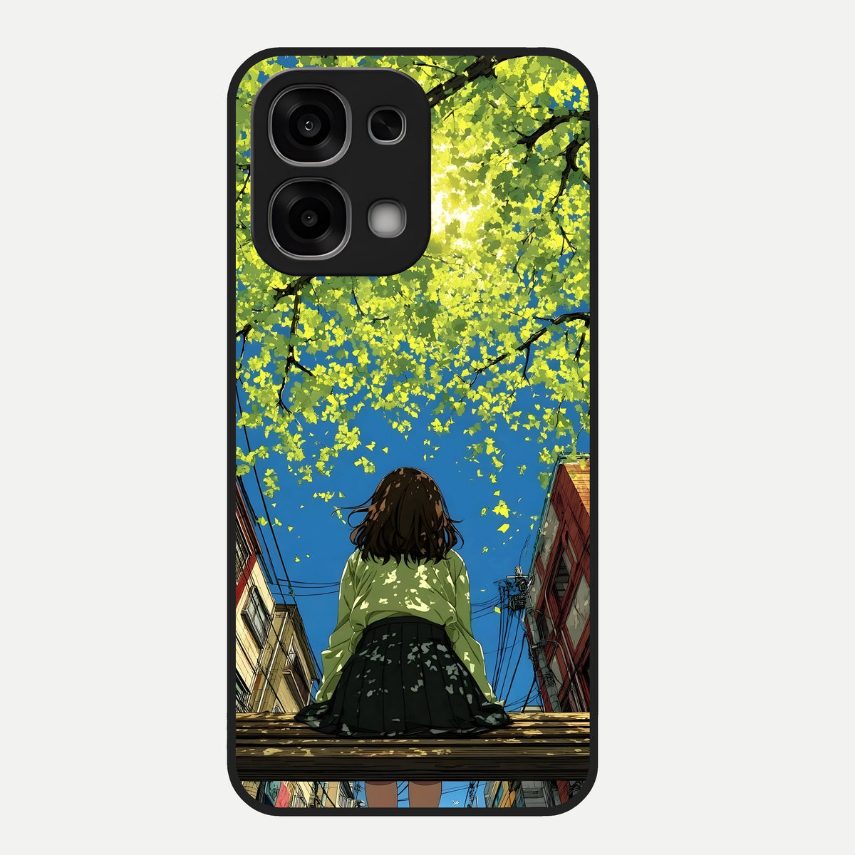  Golden Leaves Glow Glass Case For Oppo F33 5G back cover – full design glossy printed glass finish
