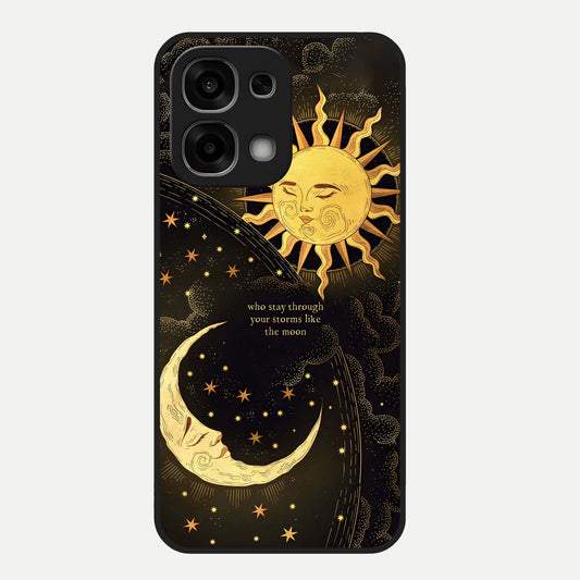  Golden Lunar Love Glass Case For Oppo F33 5G back cover – full design glossy printed glass finish