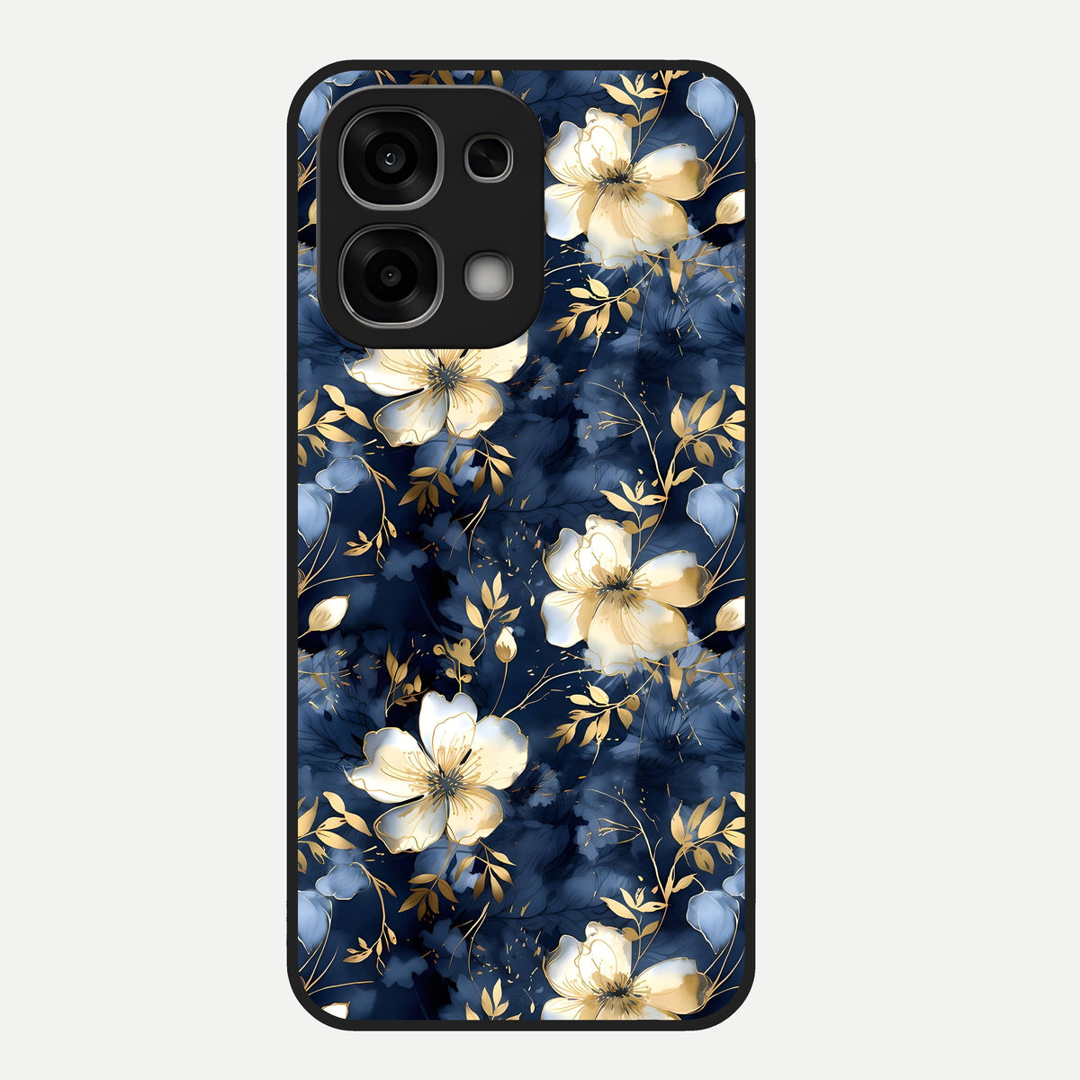  Golden Midnight Bloom Glass Case For Oppo F33 5G back cover – full design glossy printed glass finish